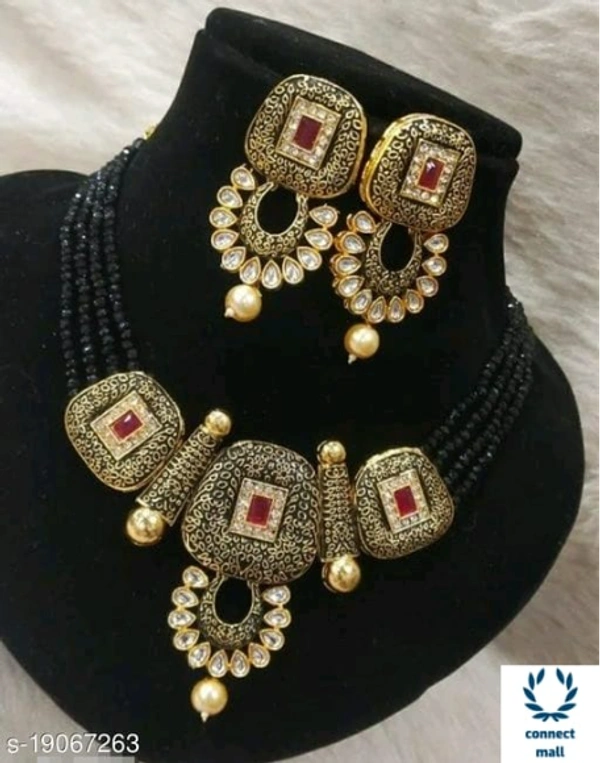 Blue Fancy Women Necklaces Set With Earrings For Marriage , Party - Adjustable, Light Blue, Brass